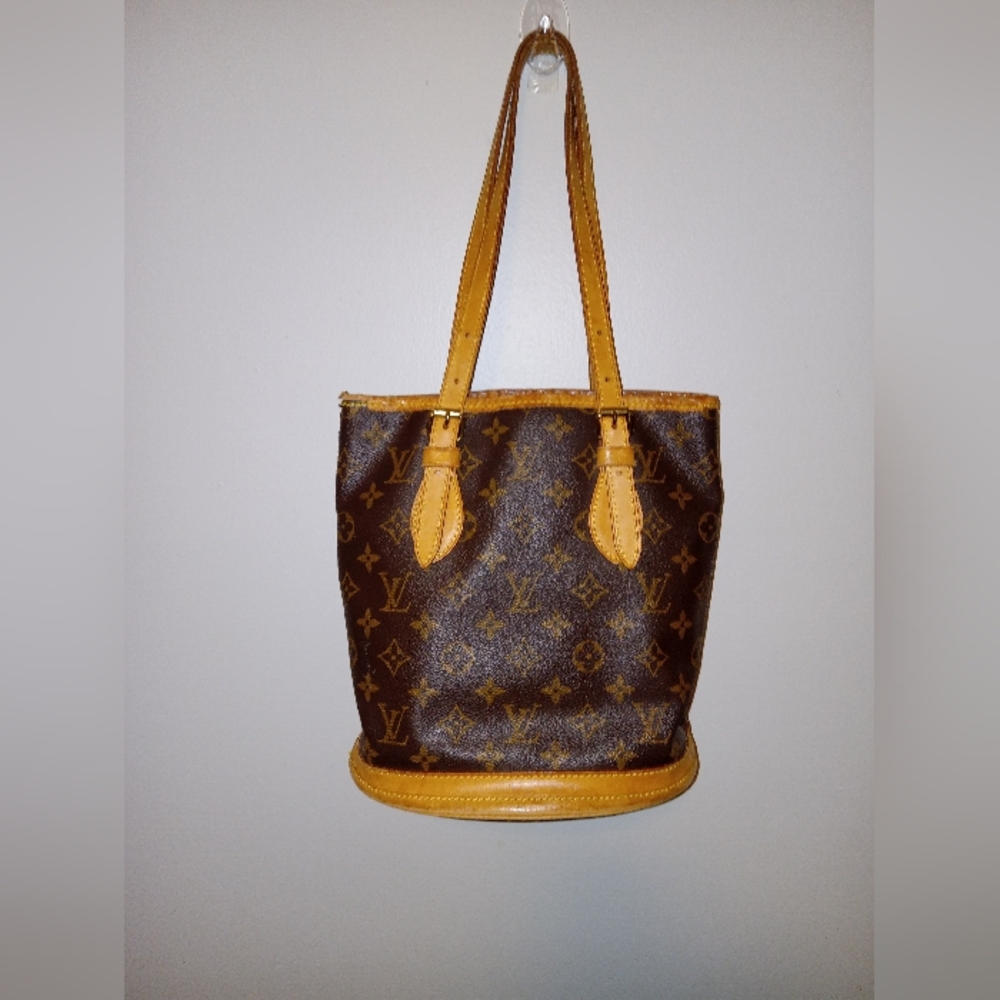 LOUIS VUITTON BUCKET PM Shoulder Tote Bag Monogram Leather Brown